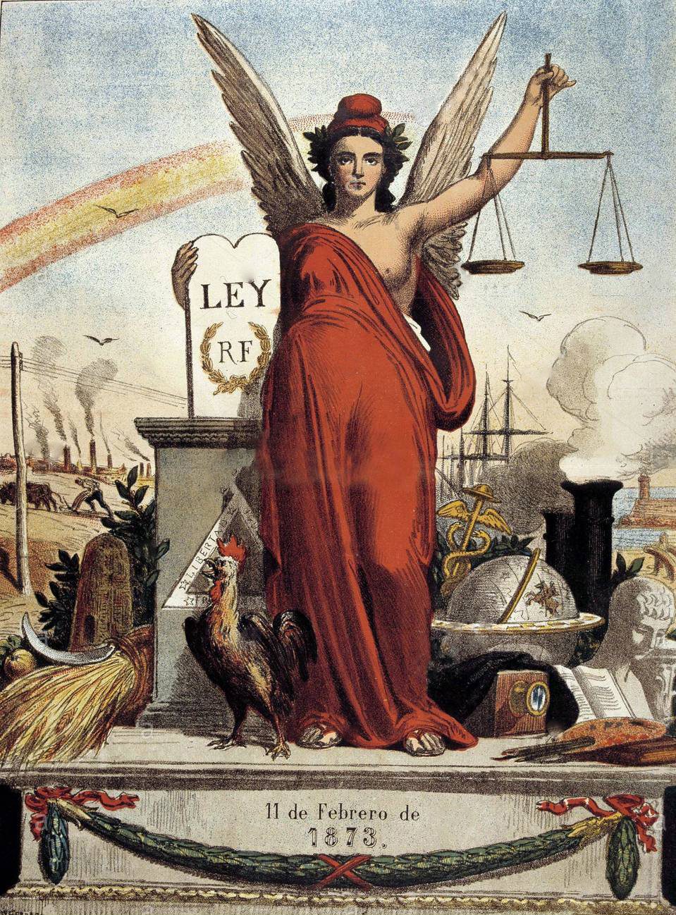 Alegoría de la proclamación de la Primera República en la revista satírica La Flaca (marzo de 1873).